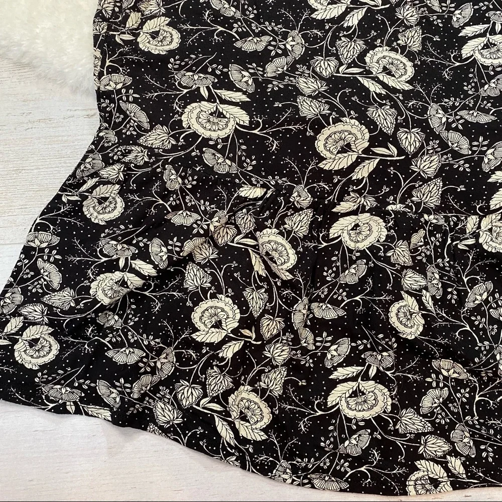 J. Crew Black and White Floral Print V Neck Peplum Top